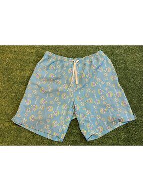 bear bottom swim trunks mens medium blue pink lined quick dry lighweight light